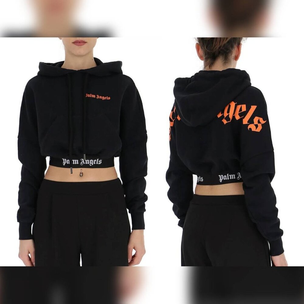 Palm Angels Summer 2019 Black Cropped Logo Print Hoodie